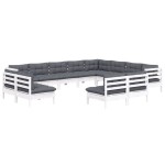 vidaXL Set mobilier grădină cu perne, 12 piese, alb, lemn masiv pin