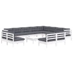 vidaXL Set mobilier grădină cu perne, 13 piese, alb, lemn masiv pin