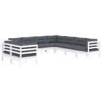 vidaXL Set mobilier de grădină cu perne, 9 piese, alb, lemn masiv pin vidaXL Set mobilier de grădină cu perne, 9 piese, alb, lemn masiv pin