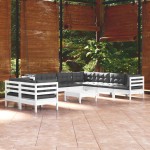 vidaXL Set mobilier grădină cu perne, 10 piese, alb, lemn masiv pin vidaXL Set mobilier grădină cu perne, 10 piese, alb, lemn masiv pin