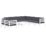 vidaXL Set mobilier grădină cu perne, 10 piese, alb, lemn masiv pin vidaXL Set mobilier grădină cu perne, 10 piese, alb, lemn masiv pin