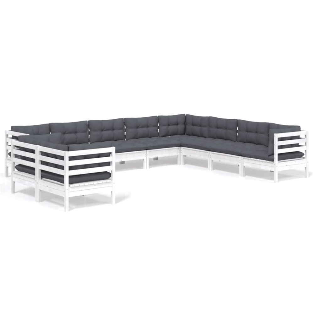 vidaXL Set mobilier grădină cu perne, 10 piese, alb, lemn masiv de pin