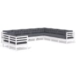 vidaXL Set mobilier grădină cu perne, 10 piese, alb, lemn masiv de pin vidaXL Set mobilier grădină cu perne, 10 piese, alb, lemn masiv de pin