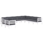 vidaXL Set mobilier grădină cu perne, 10 piese, alb, lemn masiv de pin vidaXL Set mobilier grădină cu perne, 10 piese, alb, lemn masiv de pin