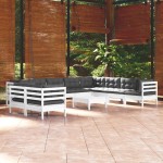 vidaXL Set mobilier grădină cu perne, 11 piese, alb, lemn masiv pin vidaXL Set mobilier grădină cu perne, 11 piese, alb, lemn masiv pin