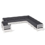 vidaXL Set mobilier grădină cu perne, 11 piese, alb, lemn masiv de pin vidaXL Set mobilier grădină cu perne, 11 piese, alb, lemn masiv de pin