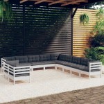 vidaXL Set mobilier grădină cu perne, 11 piese, alb, lemn masiv de pin vidaXL Set mobilier grădină cu perne, 11 piese, alb, lemn masiv de pin