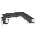 vidaXL Set mobilier grădină cu perne, 11 piese, alb, lemn masiv de pin vidaXL Set mobilier grădină cu perne, 11 piese, alb, lemn masiv de pin
