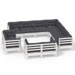 vidaXL Set mobilier grădină cu perne, 11 piese, alb, lemn masiv pin vidaXL Set mobilier grădină cu perne, 11 piese, alb, lemn masiv pin