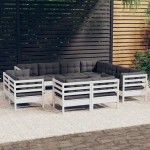 vidaXL Set mobilier grădină cu perne, 11 piese, alb, lemn masiv pin vidaXL Set mobilier grădină cu perne, 11 piese, alb, lemn masiv pin