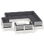 vidaXL Set mobilier grădină cu perne, 12 piese, alb, lemn masiv pin