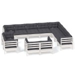 vidaXL Set mobilier grădină cu perne, 12 piese, alb, lemn masiv pin