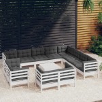 vidaXL Set mobilier grădină cu perne, 13 piese, alb, lemn masiv pin