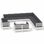 vidaXL Set mobilier grădină cu perne, 14 piese, alb, lemn masiv pin