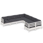 vidaXL Set mobilier de grădină cu perne, 8 piese, alb, lemn masiv pin