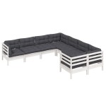 vidaXL Set mobilier de grădină cu perne, 8 piese, alb, lemn masiv pin