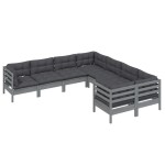 vidaXL Set mobilier relaxare grădină 8 piese perne gri lemn masiv pin