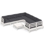 vidaXL Set mobilier de grădină cu perne, 9 piese, alb, lemn de pin vidaXL Set mobilier de grădină cu perne, 9 piese, alb, lemn de pin