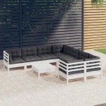 vidaXL Set mobilier de grădină cu perne, 9 piese, alb, lemn de pin vidaXL Set mobilier de grădină cu perne, 9 piese, alb, lemn de pin