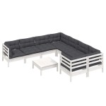 vidaXL Set mobilier de grădină cu perne, 9 piese, alb, lemn de pin vidaXL Set mobilier de grădină cu perne, 9 piese, alb, lemn de pin