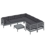 vidaXL Set mobilier de grădină cu perne, 9 piese, gri, lemn de pin vidaXL Set mobilier de grădină cu perne, 9 piese, gri, lemn de pin