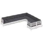vidaXL Set mobilier de grădină cu perne, 9 piese, alb, lemn de pin vidaXL Set mobilier de grădină cu perne, 9 piese, alb, lemn de pin