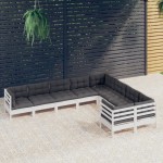 vidaXL Set mobilier de grădină cu perne, 9 piese, alb, lemn de pin vidaXL Set mobilier de grădină cu perne, 9 piese, alb, lemn de pin