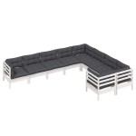 vidaXL Set mobilier de grădină cu perne, 9 piese, alb, lemn de pin vidaXL Set mobilier de grădină cu perne, 9 piese, alb, lemn de pin