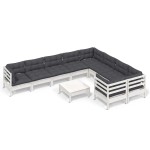vidaXL Set mobilier grădină cu perne, 10 piese, alb, lemn de pin vidaXL Set mobilier grădină cu perne, 10 piese, alb, lemn de pin