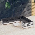 vidaXL Set mobilier grădină cu perne, 10 piese, alb, lemn de pin vidaXL Set mobilier grădină cu perne, 10 piese, alb, lemn de pin