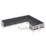 vidaXL Set mobilier grădină cu perne, 10 piese, alb, lemn de pin vidaXL Set mobilier grădină cu perne, 10 piese, alb, lemn de pin