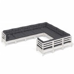 vidaXL Set mobilier grădină cu perne, 10 piese, alb, lemn de pin vidaXL Set mobilier grădină cu perne, 10 piese, alb, lemn de pin