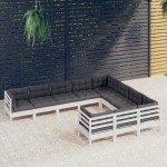 vidaXL Set mobilier grădină cu perne, 10 piese, alb, lemn de pin vidaXL Set mobilier grădină cu perne, 10 piese, alb, lemn de pin