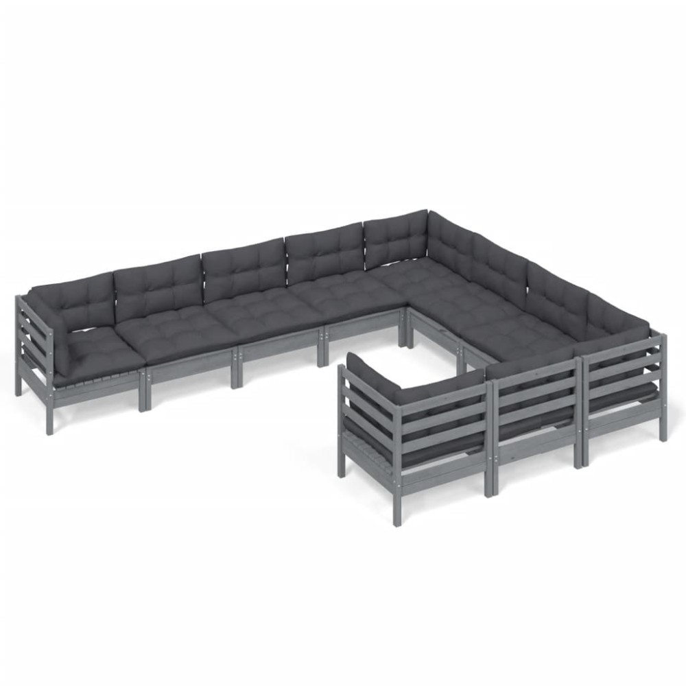 vidaXL Set mobilier grădină cu perne, 10 piese, gri, lemn de pin