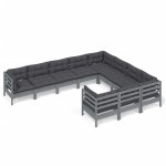 vidaXL Set mobilier grădină cu perne, 10 piese, gri, lemn de pin