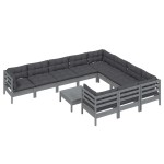 vidaXL Set mobilier grădină cu perne, 11 piese, gri, lemn de pin