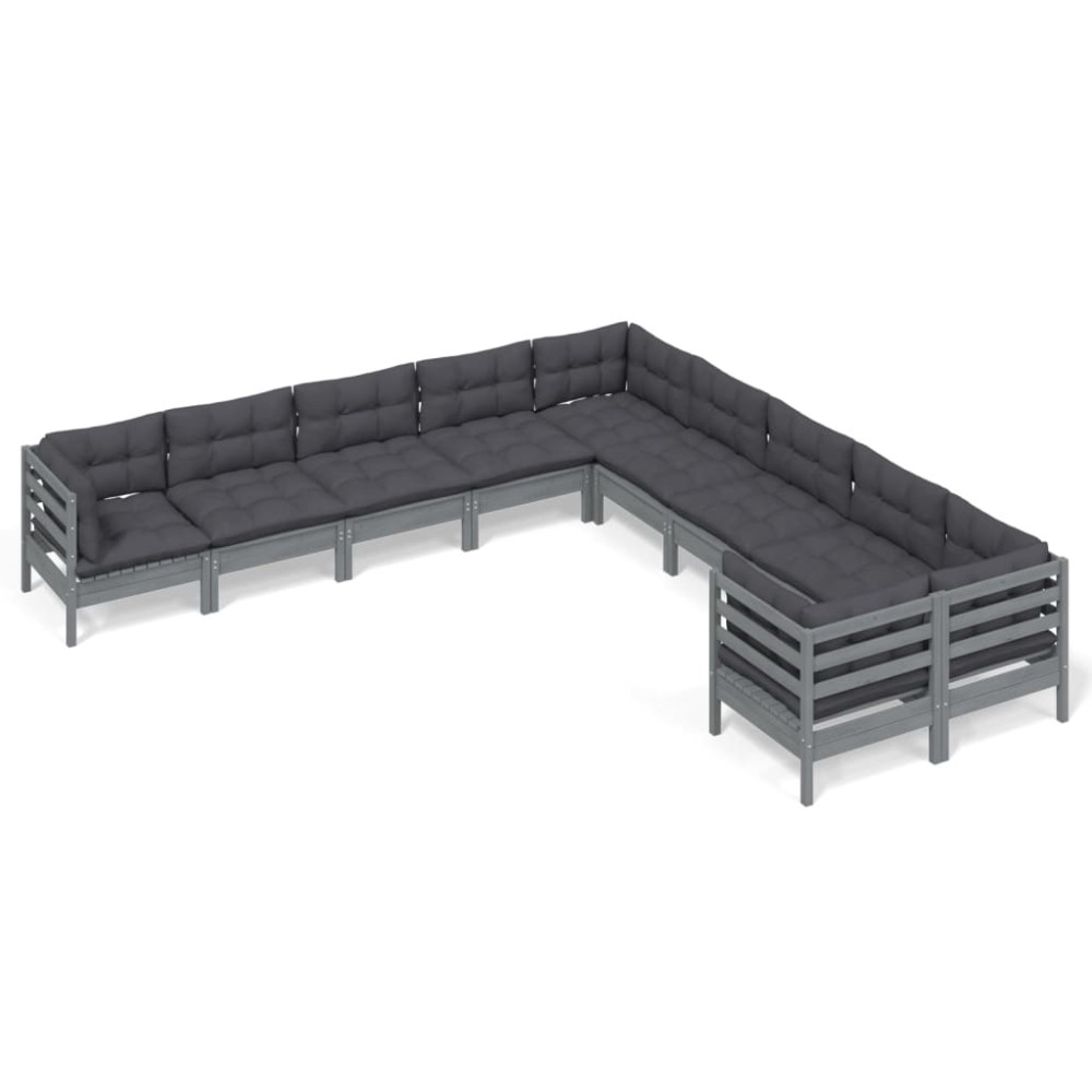 vidaXL Set mobilier grădină cu perne, 10 piese, gri, lemn de pin