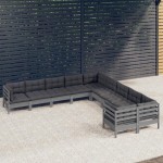 vidaXL Set mobilier grădină cu perne, 10 piese, gri, lemn de pin vidaXL Set mobilier grădină cu perne, 10 piese, gri, lemn de pin