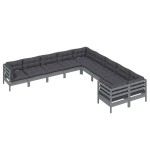 vidaXL Set mobilier grădină cu perne, 10 piese, gri, lemn de pin vidaXL Set mobilier grădină cu perne, 10 piese, gri, lemn de pin