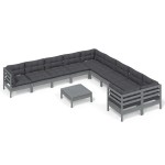 vidaXL Set mobilier grădină cu perne, 11 piese, gri, lemn de pin
