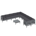 vidaXL Set mobilier grădină cu perne, 11 piese, gri, lemn de pin