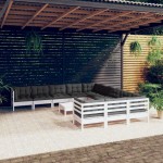 vidaXL Set mobilier grădină cu perne, 12 piese, alb, lemn de pin vidaXL Set mobilier grădină cu perne, 12 piese, alb, lemn de pin