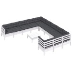 vidaXL Set mobilier grădină cu perne, 12 piese, alb, lemn de pin vidaXL Set mobilier grădină cu perne, 12 piese, alb, lemn de pin
