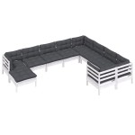 vidaXL Set mobilier grădină cu perne, 10 piese, alb, lemn de pin vidaXL Set mobilier grădină cu perne, 10 piese, alb, lemn de pin