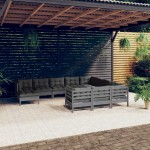 vidaXL Set mobilier grădină cu perne, 11 piese, gri, lemn de pin vidaXL Set mobilier grădină cu perne, 11 piese, gri, lemn de pin