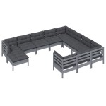 vidaXL Set mobilier grădină cu perne, 11 piese, gri, lemn de pin vidaXL Set mobilier grădină cu perne, 11 piese, gri, lemn de pin