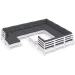 vidaXL Set mobilier grădină cu perne, 12 piese, alb, lemn de pin vidaXL Set mobilier grădină cu perne, 12 piese, alb, lemn de pin