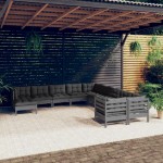 vidaXL Set mobilier grădină cu perne, 11 piese, gri, lemn de pin