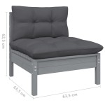 vidaXL Set mobilier grădină cu perne, 11 piese, gri, lemn de pin