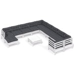 vidaXL Set mobilier grădină cu perne, 12 piese, alb, lemn de pin vidaXL Set mobilier grădină cu perne, 12 piese, alb, lemn de pin